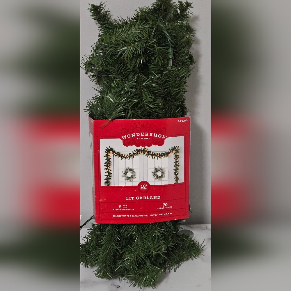 18' Christmas Pre-Lit Artificial Pine Garland w/ LED Lights- NEW IN PACKAGE